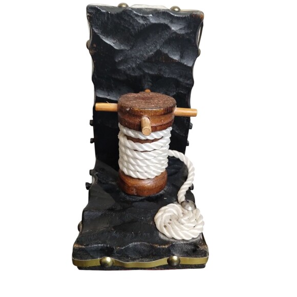 Vintage Nautical Wood Maritime Carved Black Bookends 2PC - Picture 6 of 8